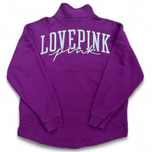 PINK Victoria's Secret Purple Half Zip Silver Embroidered Logo Sweatshirt Active